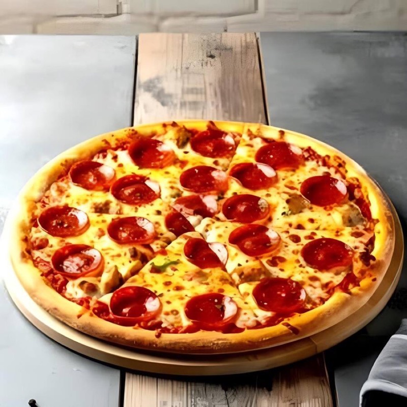 Freshly baked pepperoni pizza from QueSnack